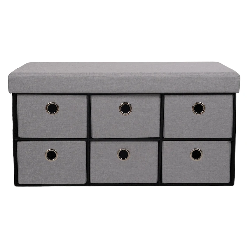 Everfurn Furniture Foldable Storage Ottoman with Six Drawers