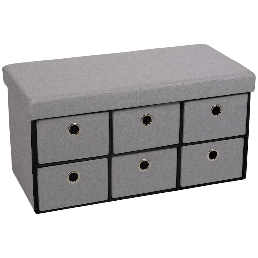 Everfurn Furniture Foldable Storage Ottoman with Six Drawers