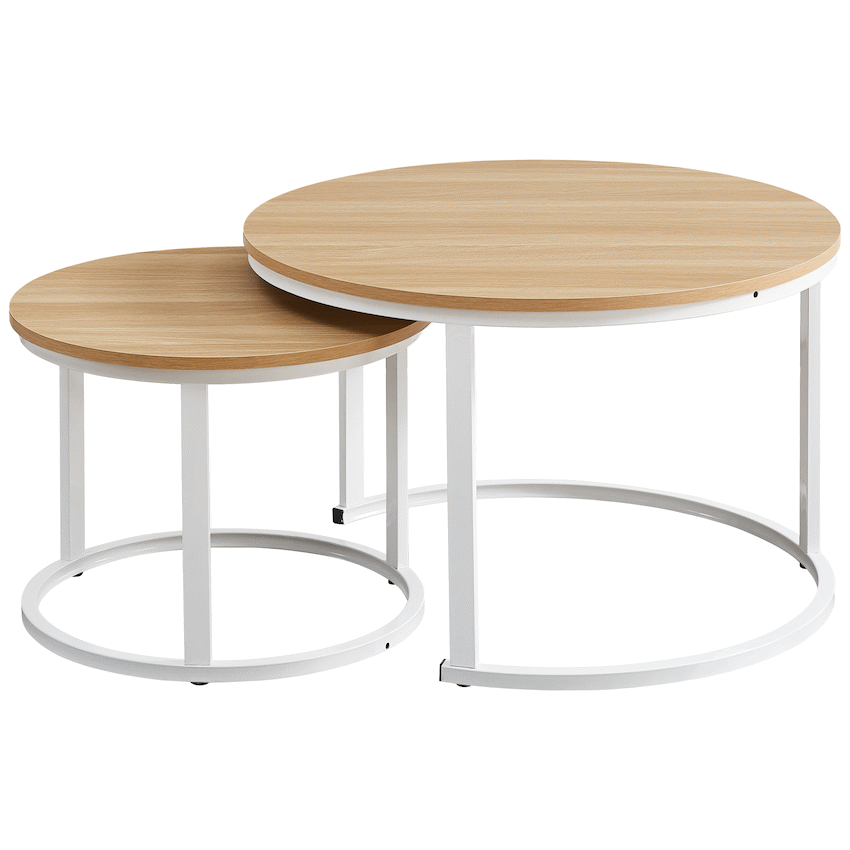 Everfurn Furniture Indus Nesting Coffee Table Oak With White Frame