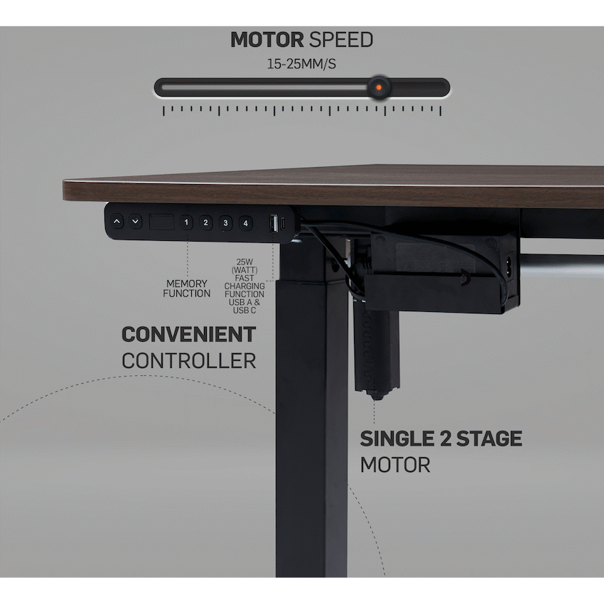 Everfurn Premium Furniture Berlin Height-Adjustable Desk - Base & Controller - Black