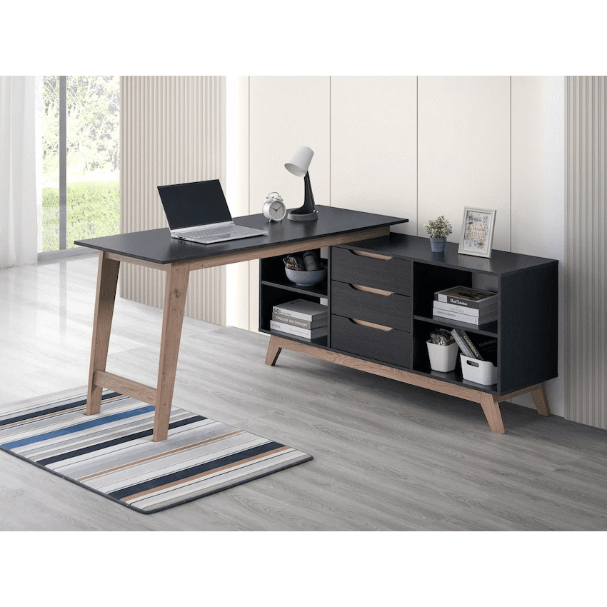 Everfurn Premium Furniture Everfurn Premium Lunar Office Desk - Black, L-Shaped, with Storage (Box 2 of 2)
