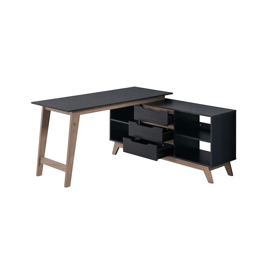 Everfurn Premium Furniture Everfurn Premium Lunar Office Desk - Black, L-Shaped, with Storage (Box 2 of 2)