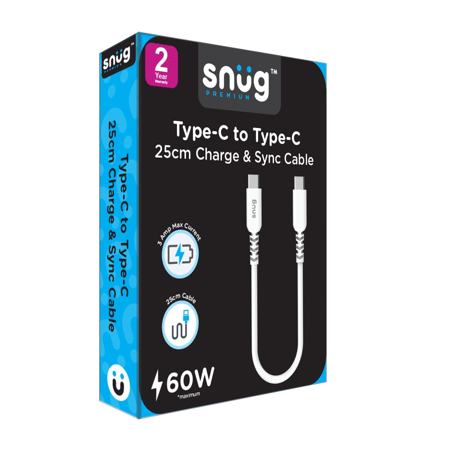 Snug Type-C To Type-C Cable 60W - 25 Centimetres