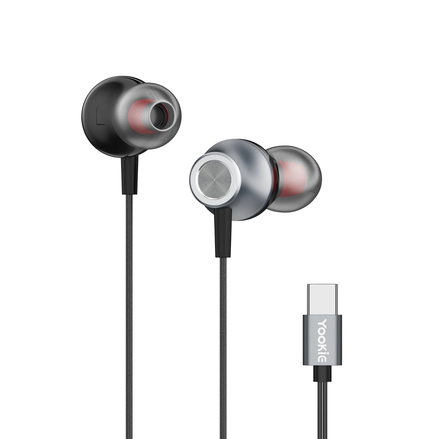 Yookie YTL-11 Wired Earphones Type-C - Black/Silver