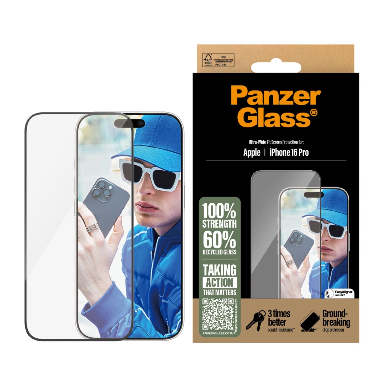 PanzerGlass Screen Protector Ultra Wide Fit - Apple iPhone 16 Pro - Black