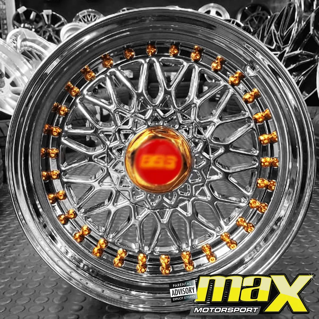 GUNMANSA 15 Inch Mag Wheel - MXBS-15GLD Chrome Mesh Wheel - 4x100 / 5x100 PCD