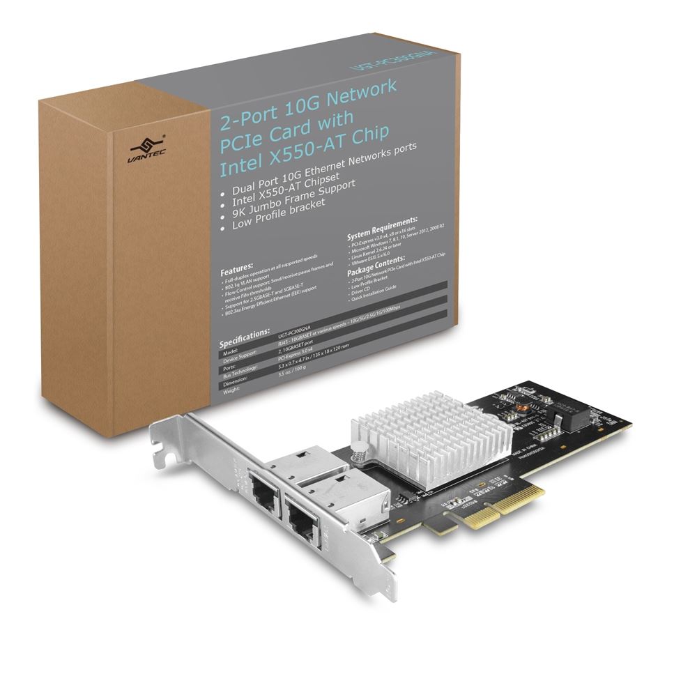 GUNMANSA 2-Port 10G Network PCIe Card with Intel X550-AT Chip