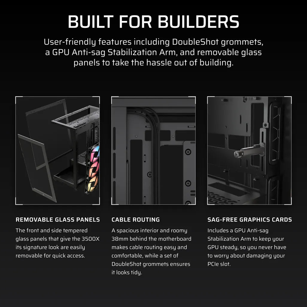 GUNMANSA 3500X RS-R ARGB Tempered Glass Mid-Tower PC Case; Black