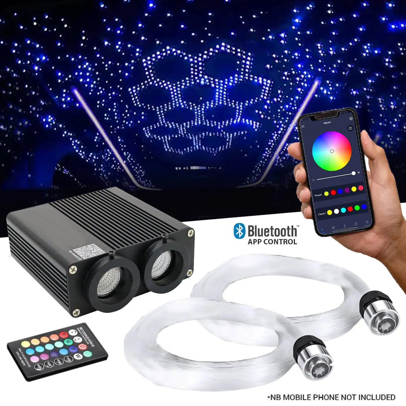 GUNMANSA 36W App Control Car Roof Fiber Optic Starry Light Kit - 1000 Stars