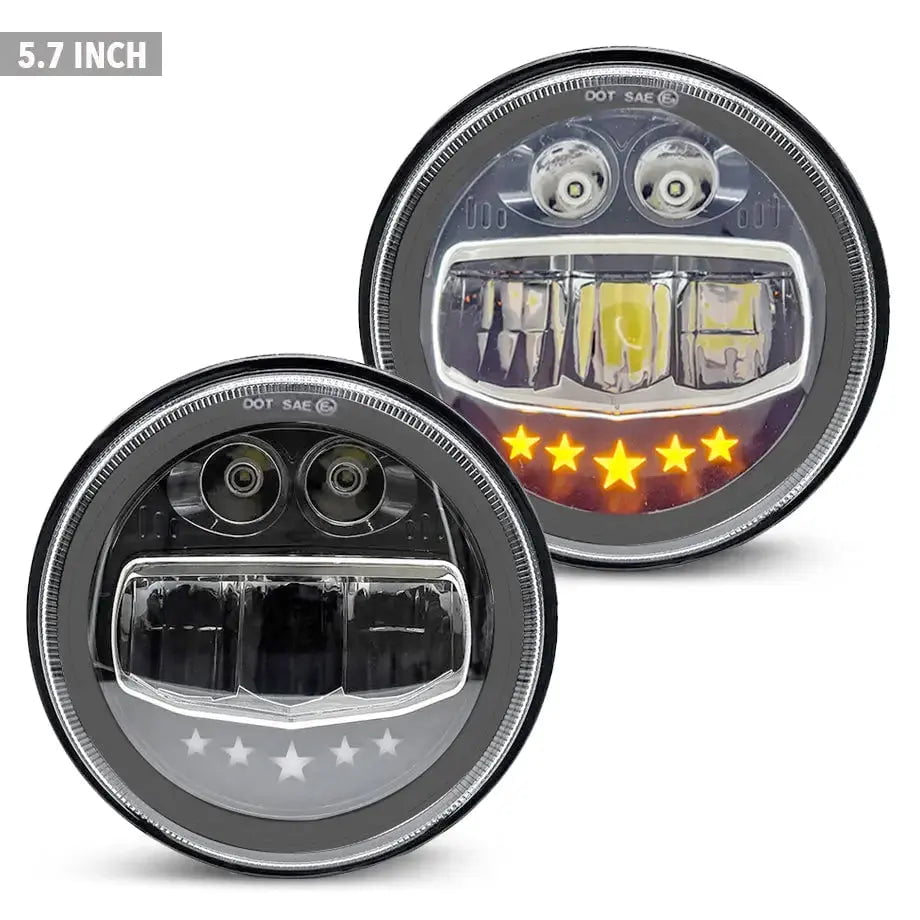 GUNMANSA 5.7 Inch Universal Jeep Style Star Design LED Headlights Plus Mounting Bracket (4-Piece)