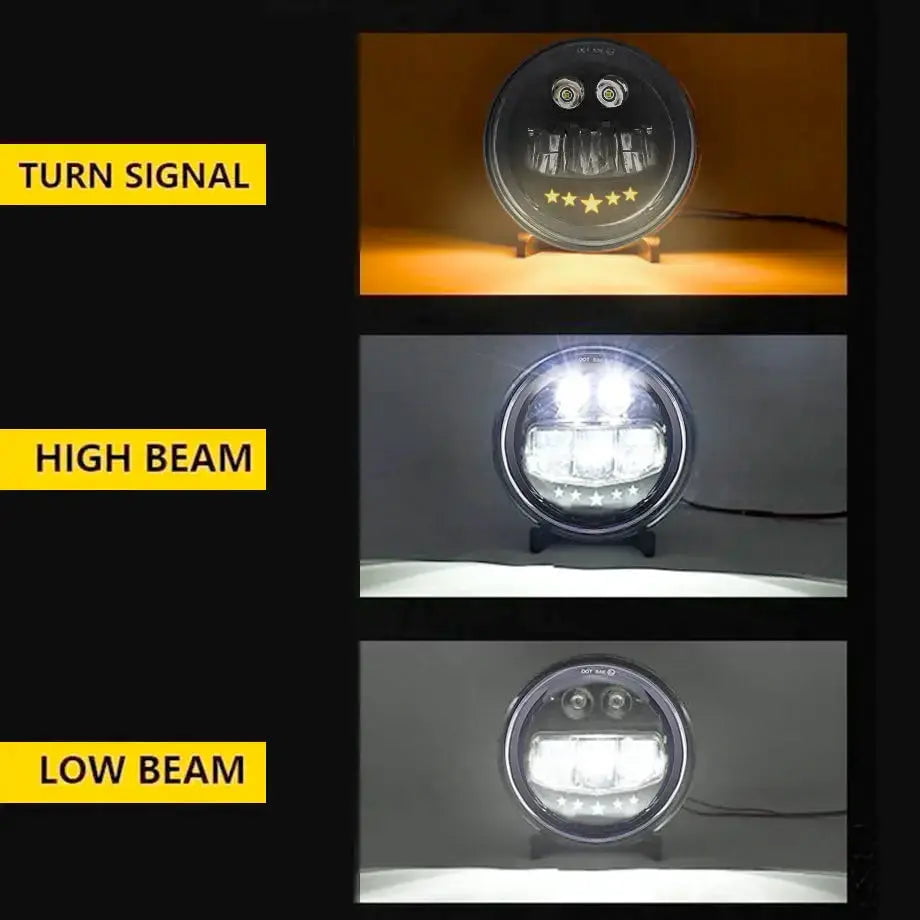 GUNMANSA 5.7 Inch Universal Jeep Style Star Design LED Headlights Plus Mounting Bracket (4-Piece)