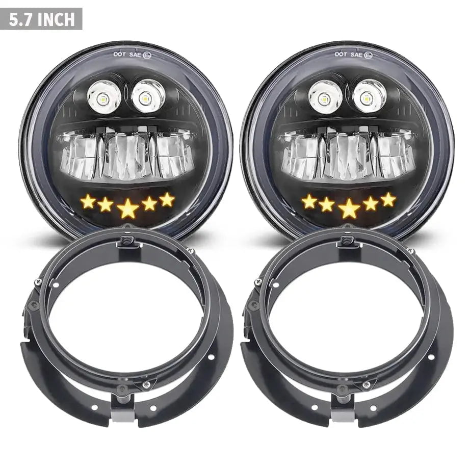 GUNMANSA 5.7 Inch Universal Jeep Style Star Design LED Headlights Plus Mounting Bracket (4-Piece)