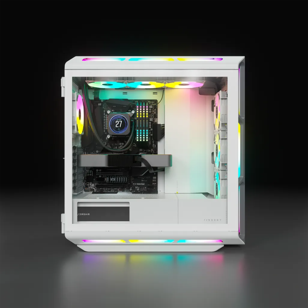 GUNMANSA 5000T RGB White Tempered Glass Mid-Tower; 2x 3.5'' |  4x 2.5'' Drive Bays; Up to 360mm Radiator compatible; 4x 120mm fan incl