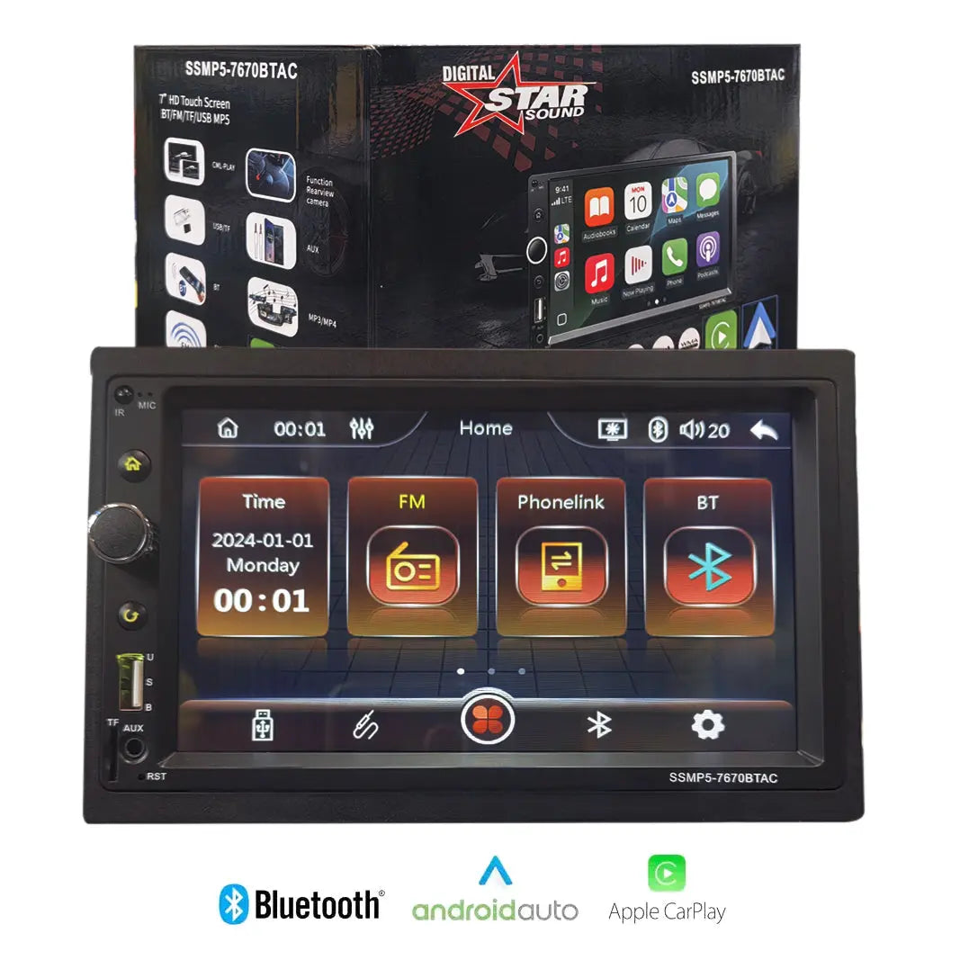 GUNMANSA 7 Inch Star Sound SSMP5-7670BTAC MP5 Double Din With Apple Carplay & Android Auto