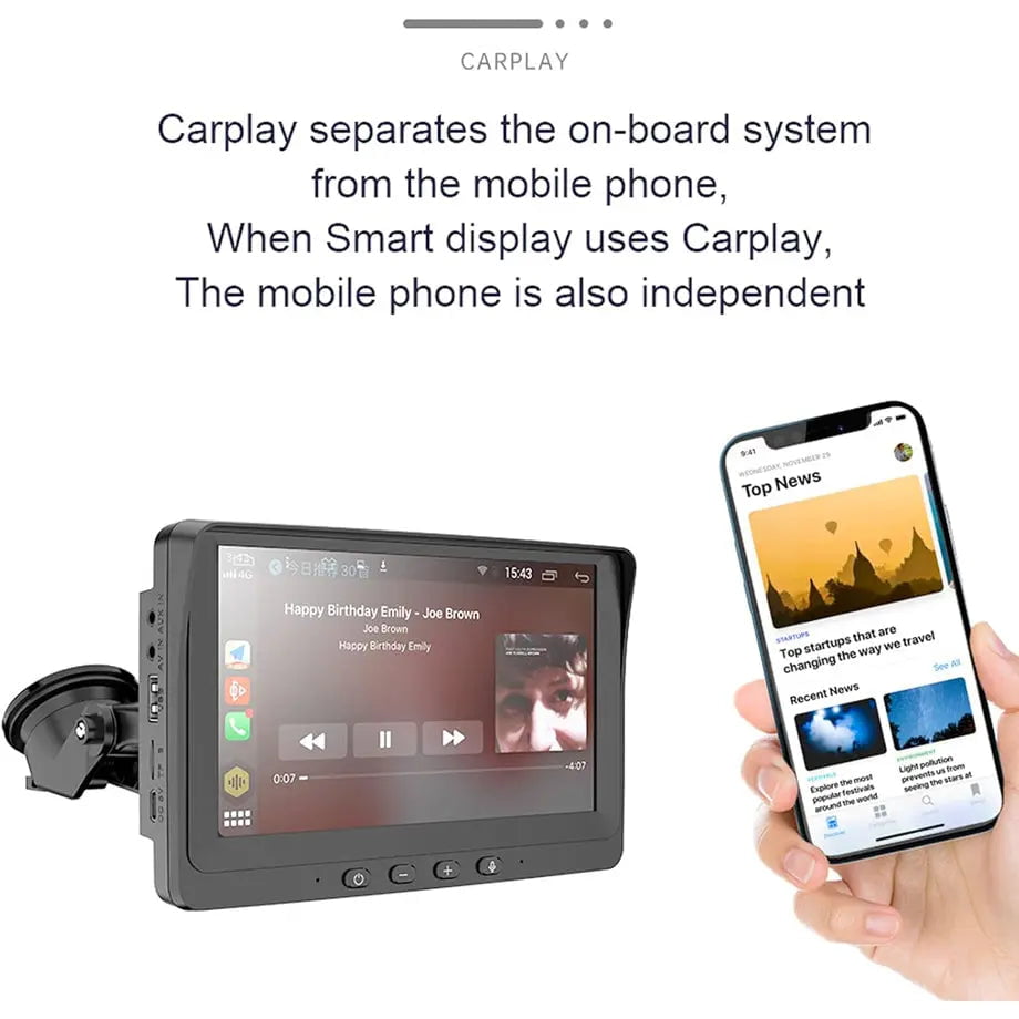 GUNMANSA 7 Inch - Universal Dash-Mount Monitor Screen With Apple Carplay & Android Auto