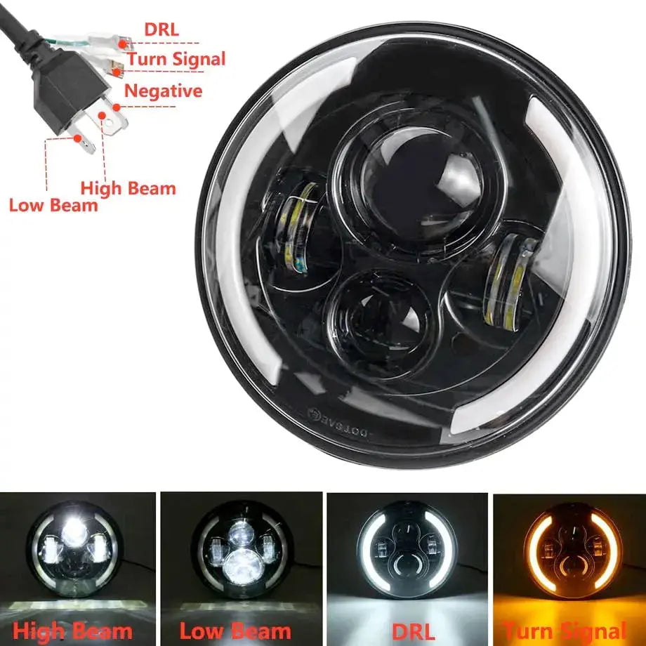 GUNMANSA 7 Inch Universal Jeep Style LED Headlights Plus Mounting Bracket (4-Piece)
