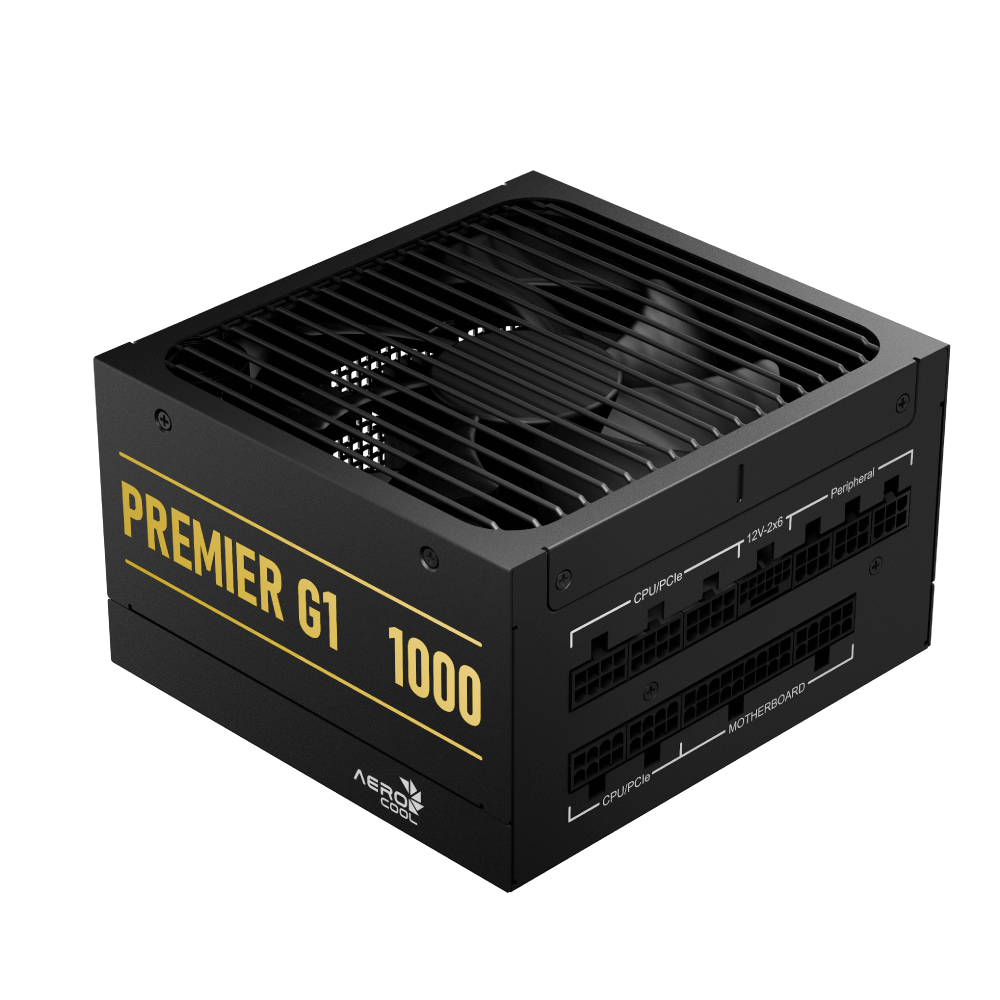 GUNMANSA Aerocool Premier G1 Gold 1000W PSU - ATX 3.1 PCIe5.1 - ATX 24 PIN; 1x 4+4PIN CPU; 1x CPU 8PIN; 12x SATA; 2x PATA; 9x PCIe 6+2PIN