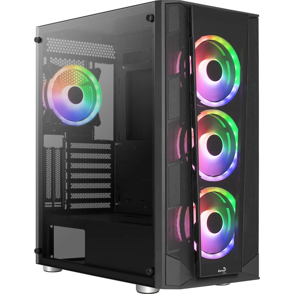 GUNMANSA Aerocool Prism ARGB Black Mid tower case - 120mm ARGB Fan x 4; 6-port ARGB control hub - ATX - 2x 2.5'' or 2x3.5'' - 360 Radiato