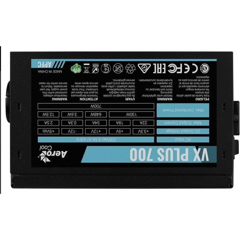 GUNMANSA Aerocool VX PLUS 700W  PSU - ATX 24 PIN; 1x 4+4PIN CPU; 3x SATA; 3x PATA; 1x PCIe 6+2PIN