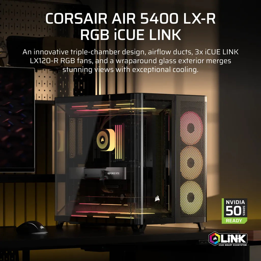 GUNMANSA AIR 5400 LX-R RGB iCUE LINK Triple Chamber Mid-Tower PC Case ;3x Fans included;2x 2.5'' ; 1x 3.5'';  Black