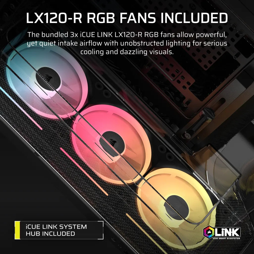 GUNMANSA AIR 5400 LX-R RGB iCUE LINK Triple Chamber Mid-Tower PC Case ;3x Fans included;2x 2.5'' ; 1x 3.5'';  Black