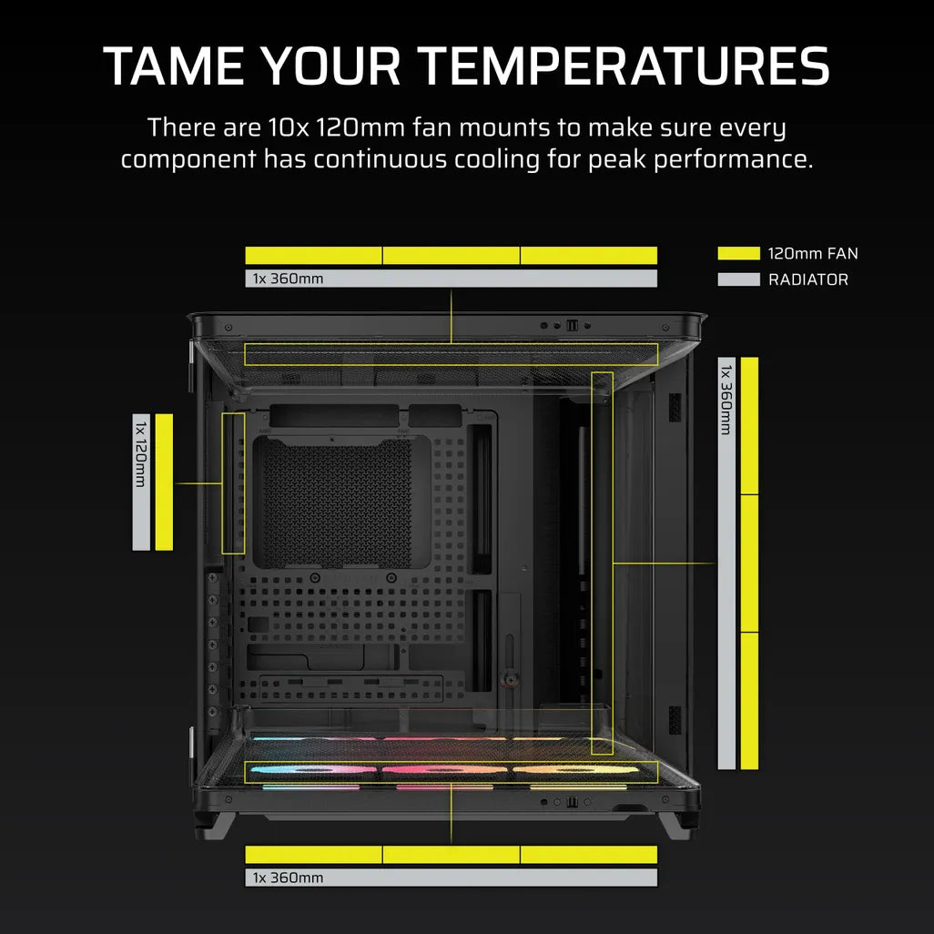 GUNMANSA AIR 5400 LX-R RGB iCUE LINK Triple Chamber Mid-Tower PC Case ;3x Fans included;2x 2.5'' ; 1x 3.5'';  Black