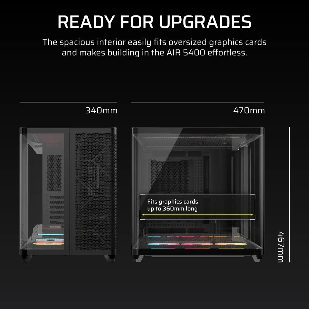 GUNMANSA AIR 5400 LX-R RGB iCUE LINK Triple Chamber Mid-Tower PC Case ;3x Fans included;2x 2.5'' ; 1x 3.5'';  Black