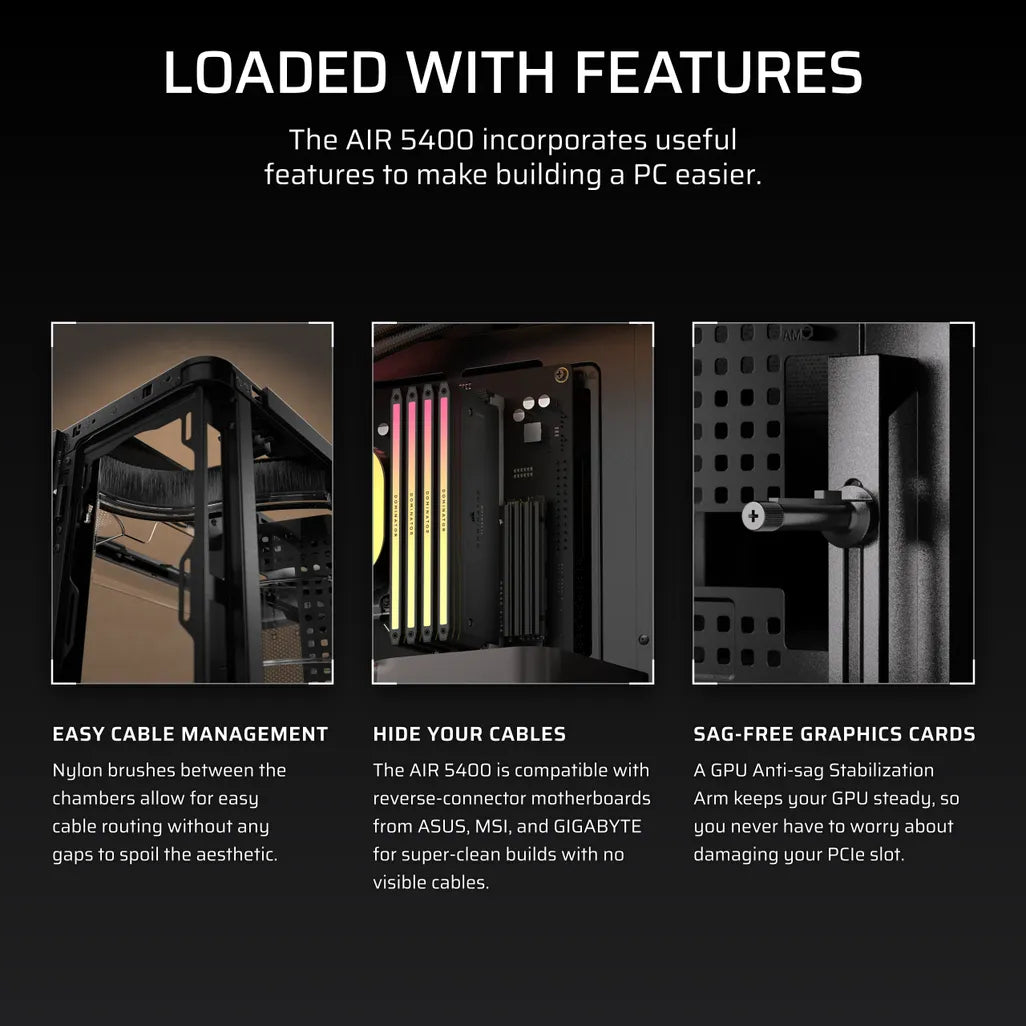 GUNMANSA AIR 5400 LX-R RGB iCUE LINK Triple Chamber Mid-Tower PC Case ;3x Fans included;2x 2.5'' ; 1x 3.5'';  Black