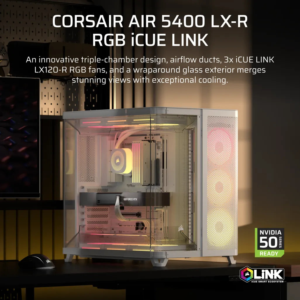 GUNMANSA AIR 5400 LX-R RGB iCUE LINK Triple Chamber Mid-Tower PC Case ;3x Fans included;2x 2.5'' ; 1x 3.5''; White