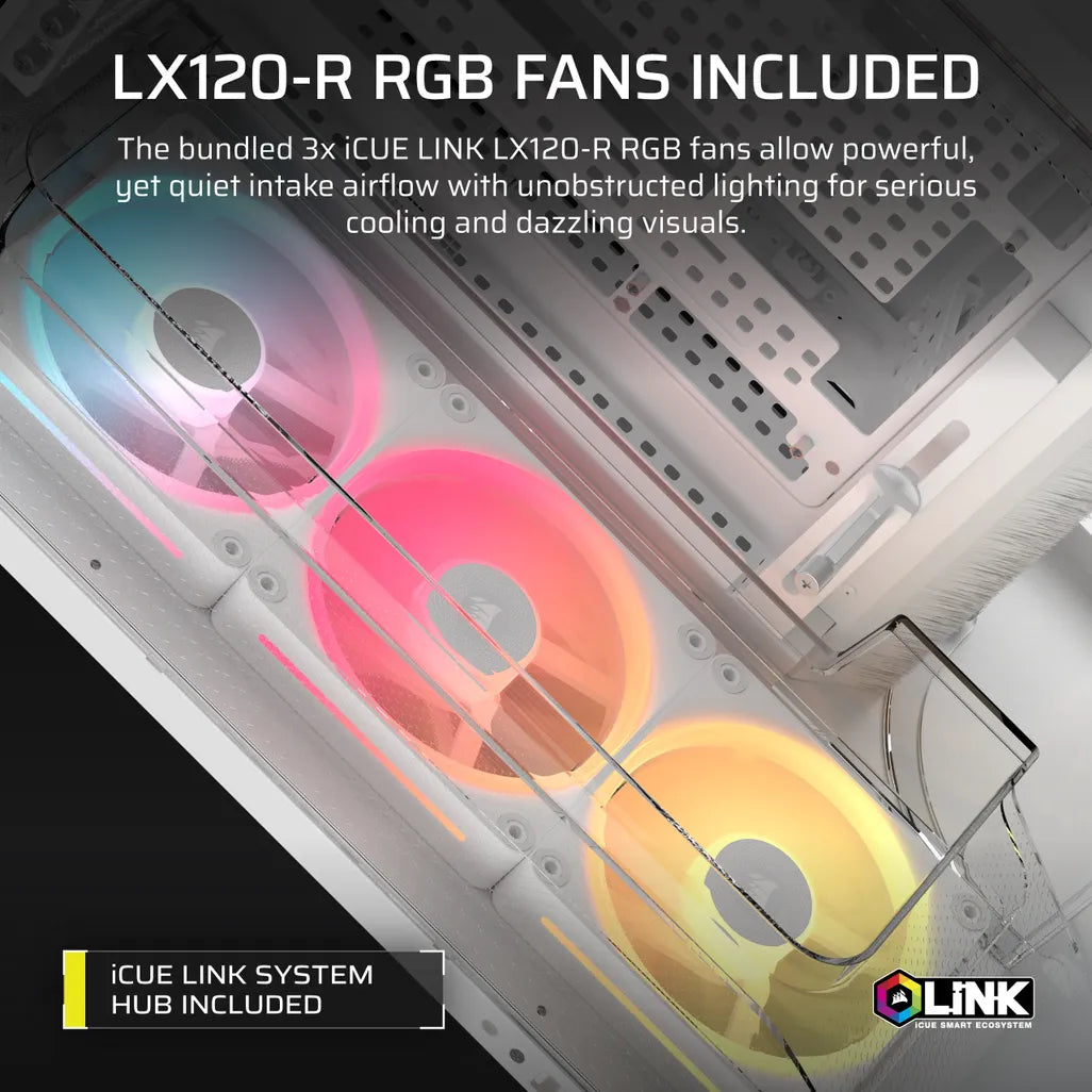 GUNMANSA AIR 5400 LX-R RGB iCUE LINK Triple Chamber Mid-Tower PC Case ;3x Fans included;2x 2.5'' ; 1x 3.5''; White