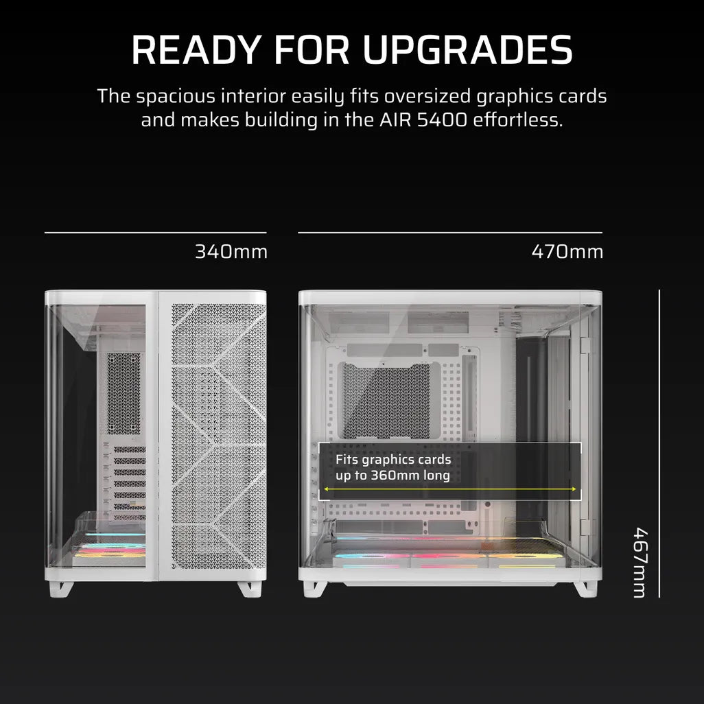 GUNMANSA AIR 5400 LX-R RGB iCUE LINK Triple Chamber Mid-Tower PC Case ;3x Fans included;2x 2.5'' ; 1x 3.5''; White