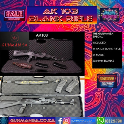 GUNMANSA AK 103 BLANK/PEPPER RIFLE SPECIAL 2 MAGS + STRAP - GSA