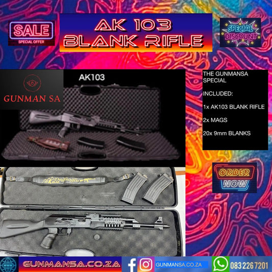 GUNMANSA AK 103 BLANK/PEPPER RIFLE SPECIAL 2 MAGS + STRAP - GSA