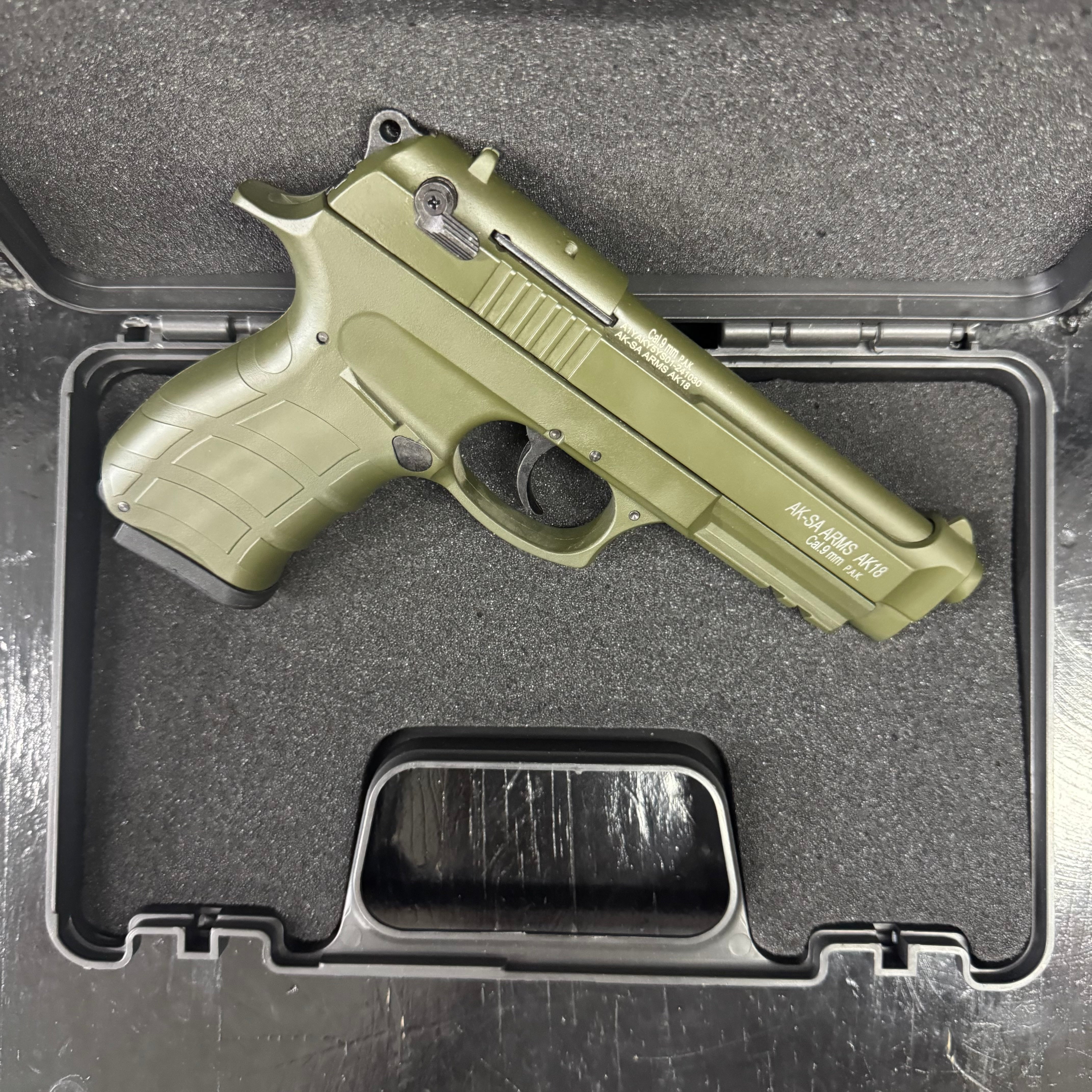 GUNMANSA AKSA AK18-K11 Olive Green Blank/Pepper Gun (Semi Auto|14+1|9mm PAK)