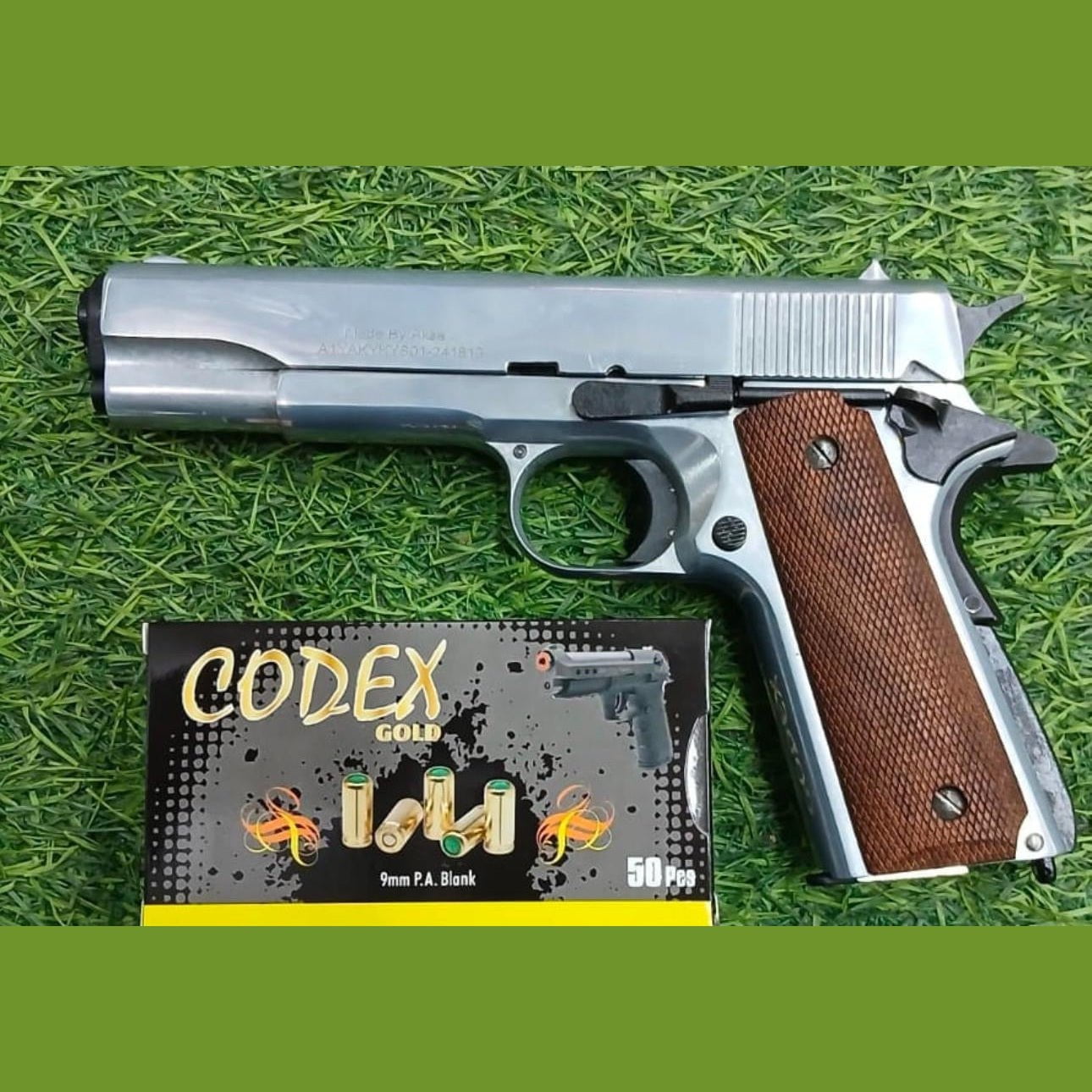 GUNMANSA AKSA AK1911 Mat Chrome Blank/Pepper Gun (Semi Auto|9+1|9mm PAK)