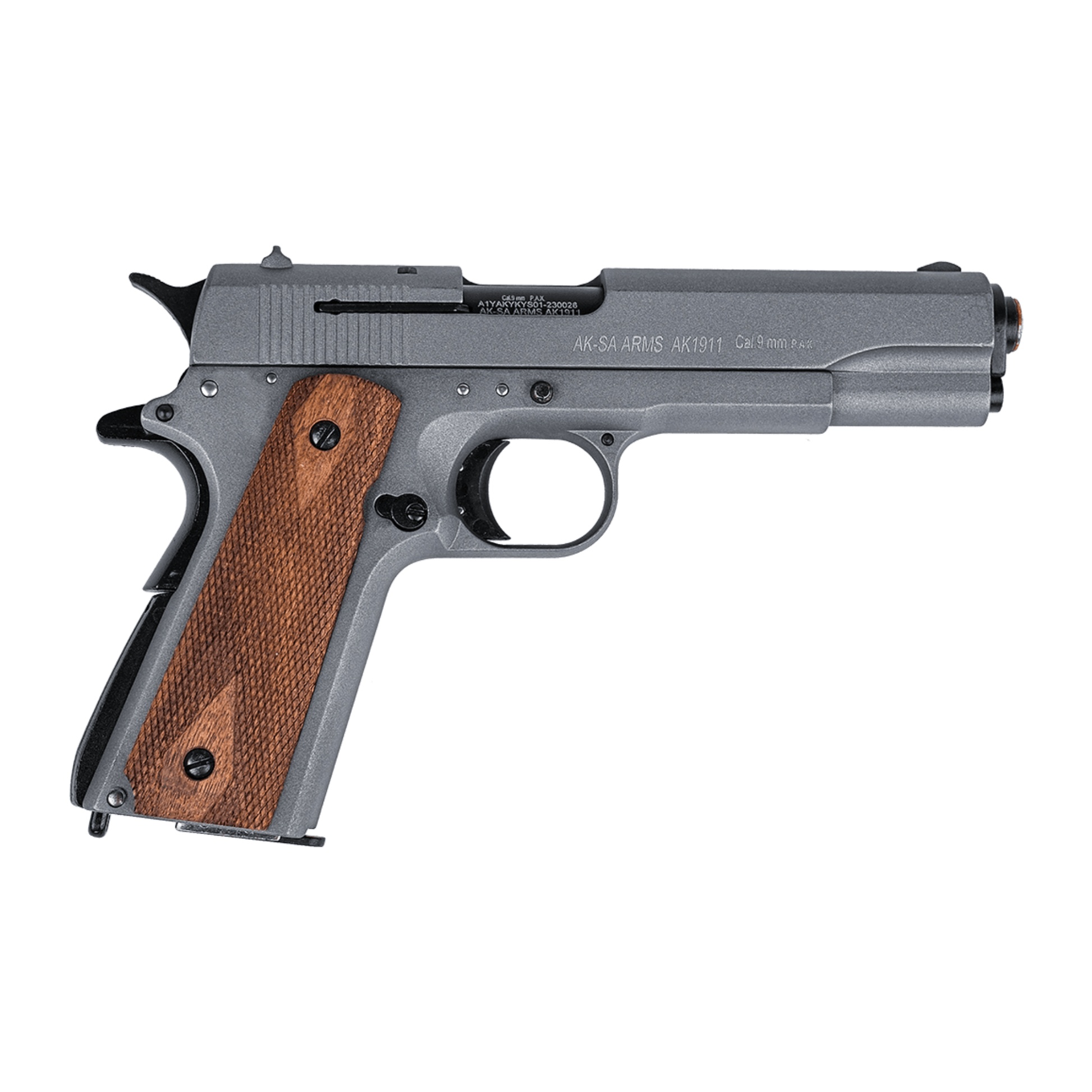 GUNMANSA AKSA AK1911 Mat Chrome Blank/Pepper Gun (Semi Auto/9+1/9mm PAK) - GSA