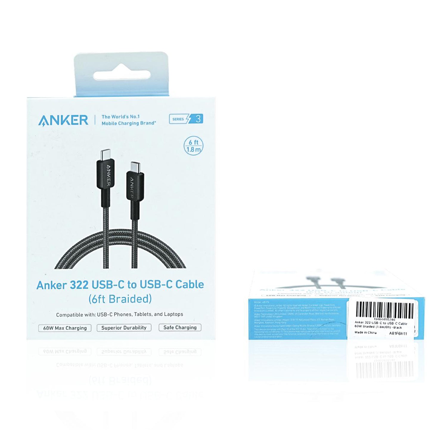 GUNMANSA ANKER 322 USB C-USB C 1.8 Metre Braided Cable - Black