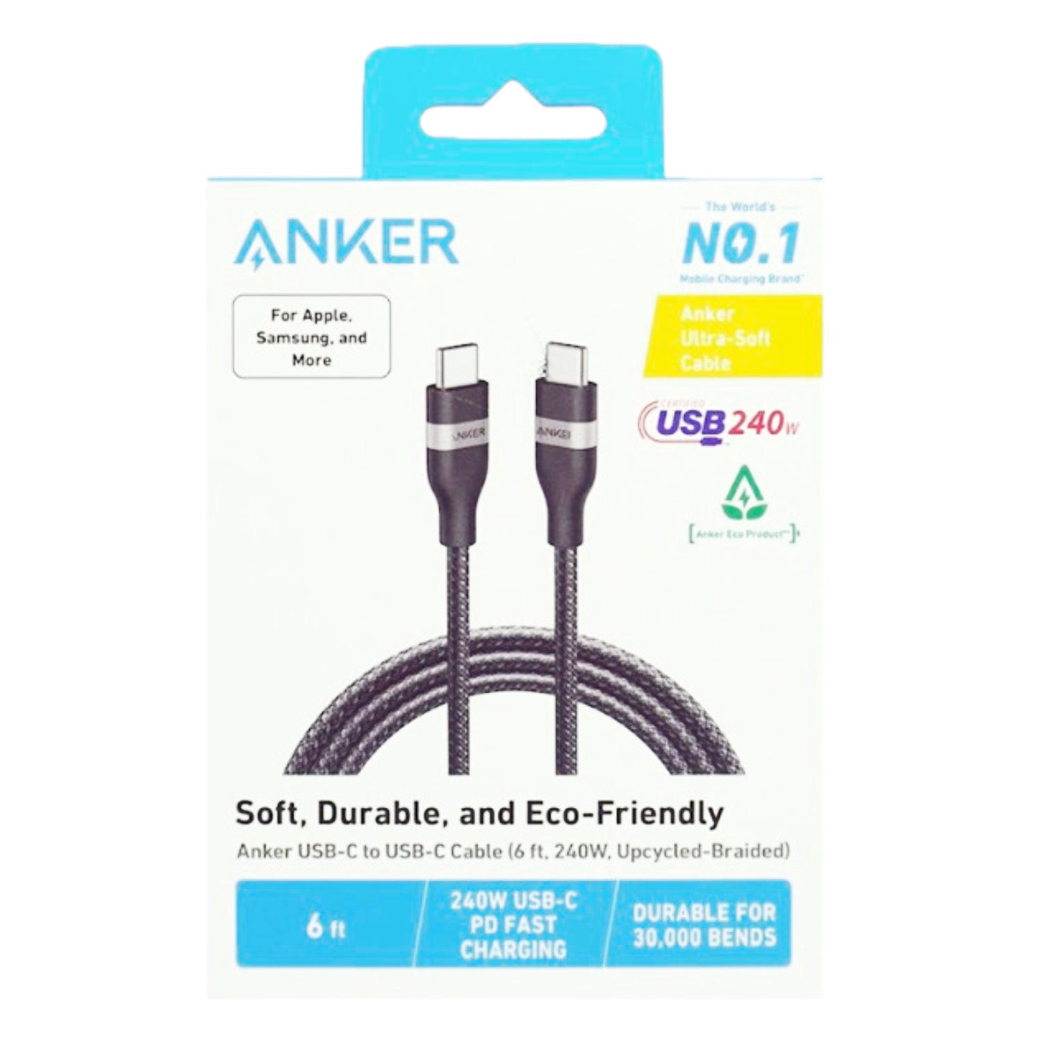 GUNMANSA Anker USB C-USB C 1.8 Metre Fast Charging 240W Braided Cable - Black