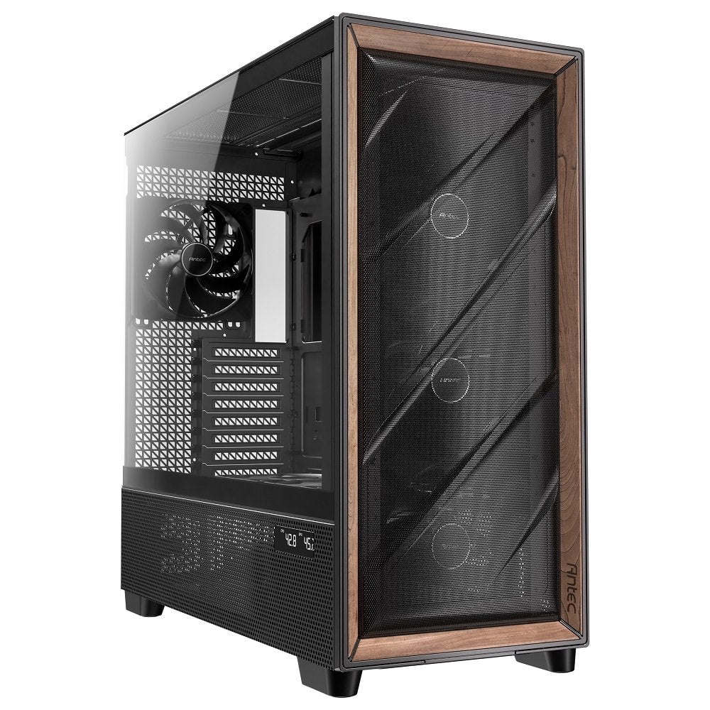 GUNMANSA Antec FLUX Pro, 6 x PWM Fans Included, High-Airflow Front Panel With Walnut Wood, iShift PSU 90 degree Mount, USB3.0 x 2, Type-C, 420mm Radiator Support, Temp. Display, Full-Tower E-ATX PC Case (Black)