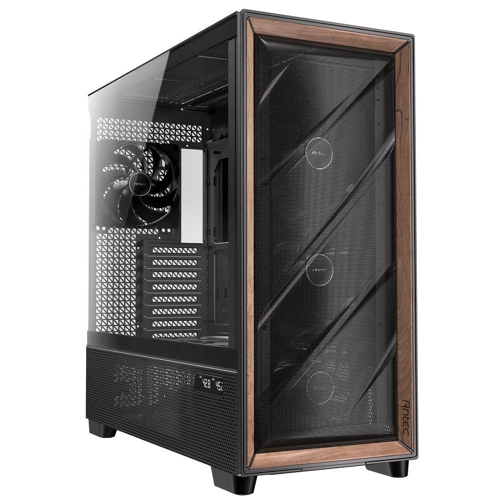 GUNMANSA Antec FLUX Pro, 6 x PWM Fans Included, High-Airflow Front Panel With Walnut Wood, iShift PSU 90 degree Mount, USB3.0 x 2, Type-C, 420mm Radiator Support, Temp. Display, Full-Tower E-ATX PC Case (Black)