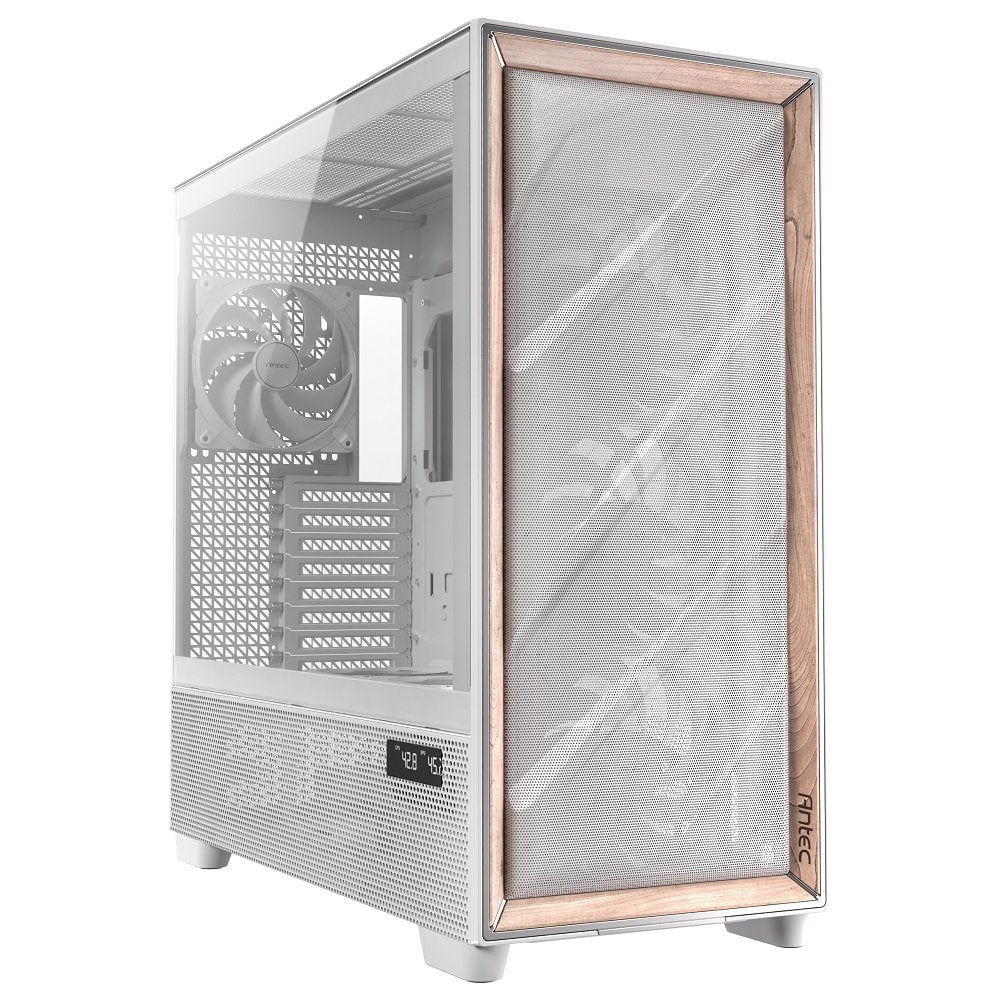 GUNMANSA Antec FLUX Pro White, 6 x PWM Fans Included, High-Airflow Front Panel With Walnut Wood, iShift PSU 90 degree Mount, USB3.0 x 2, Type-C, 420mm Radiator Support, Temp. Display, Full-Tower E-ATX PC Case (White)