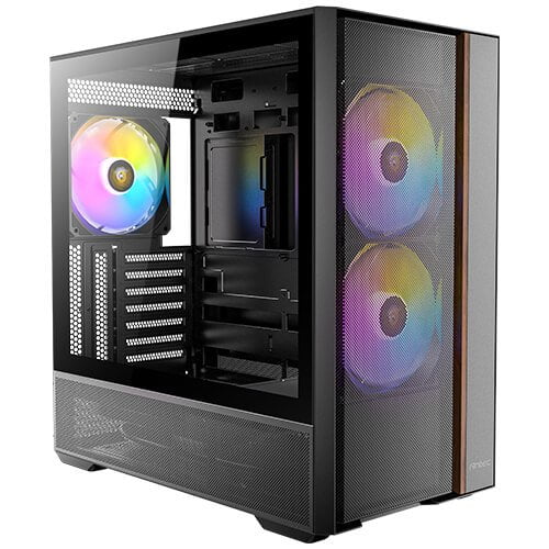 GUNMANSA Antec Flux Rear, 5 PWM Fans Included, F-LUX Platform, Front PSU Chamber, Back Connect Motherboard Support, Premium Wood Accents, Tempered Glass, 360mm Top Radiator Support, Mid-Tower ATX PC Case