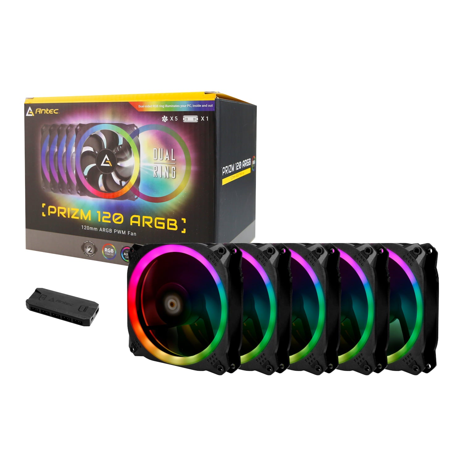 GUNMANSA Antec Prizm 120 ARGB Case Fan 5 Pack + Controller - Black