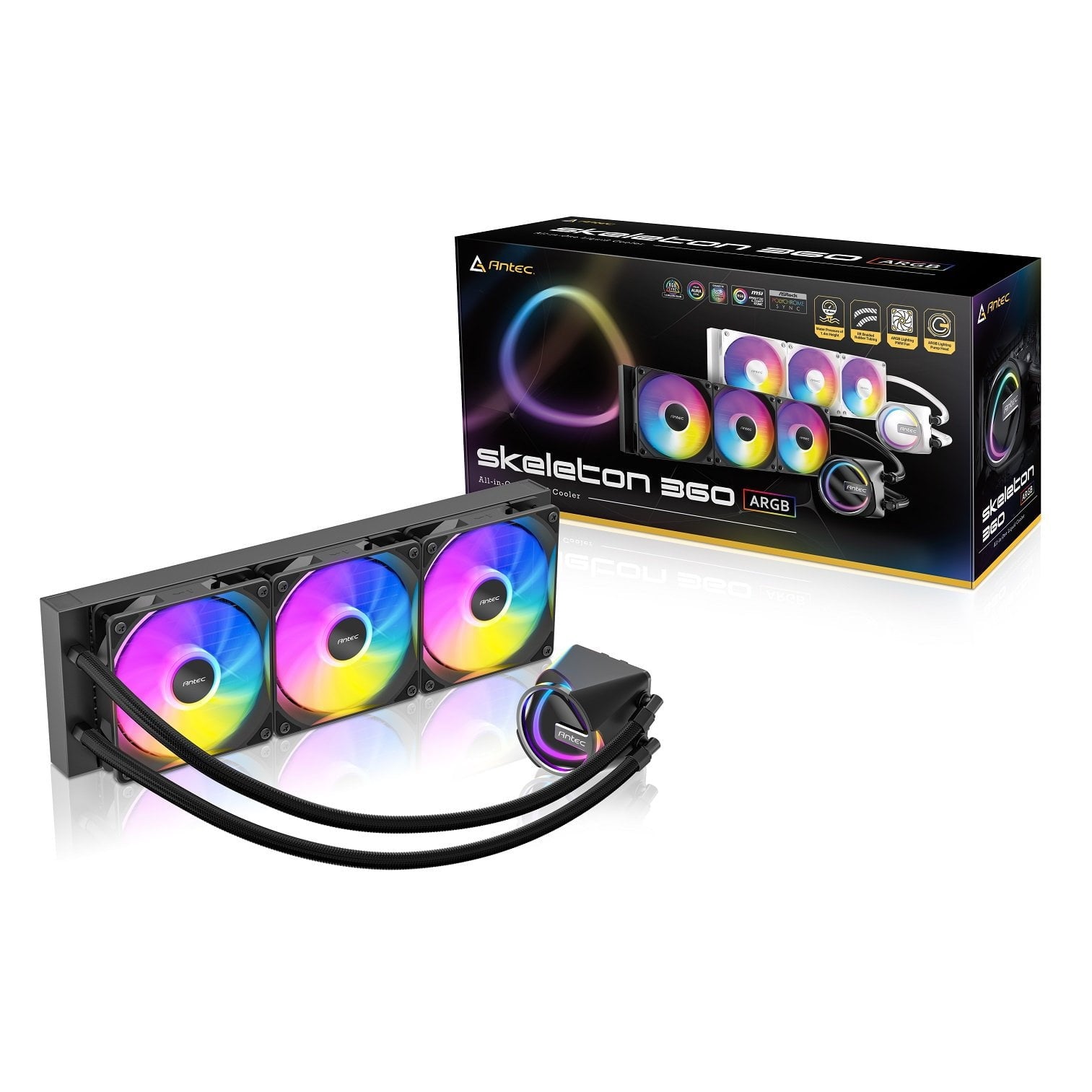GUNMANSA Antec Skeleton 360 ARGB Liquid CPU Cooler, 360mm Radiator, 3 x 120mm PWM ARGB Fans, Hydraulic Bearing, Copper Base, Intel LGA 115X/1200/1700/20XX, AMD AM4/AM5, Black