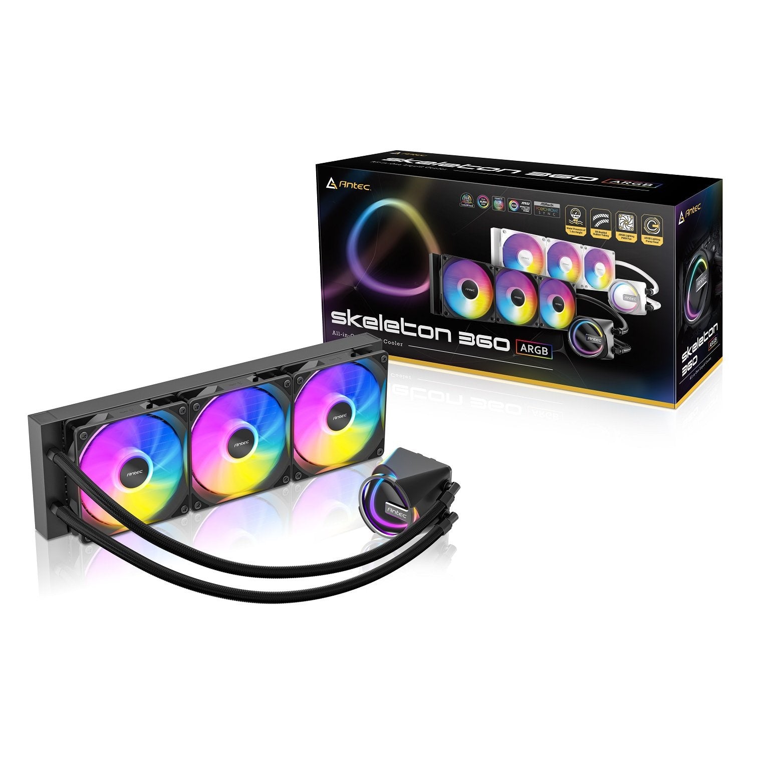 GUNMANSA Antec Skeleton 360 ARGB Liquid CPU Cooler, 360mm Radiator, 3 x 120mm PWM ARGB Fans, Hydraulic Bearing, Copper Base, Intel LGA 115X/1200/1700/20XX, AMD AM4/AM5, Black