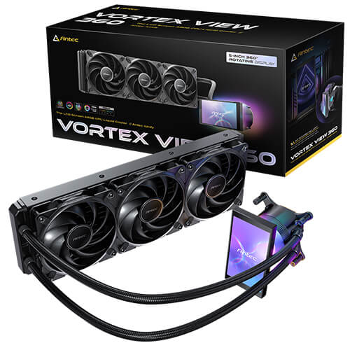 GUNMANSA Antec VORTEX VIEW 360 ARGB Liquid CPU Cooler with Rotatable LCD Display, Support Intel LGA115X / 1200 / 1700 / 1851  AMD AM4 / AM5