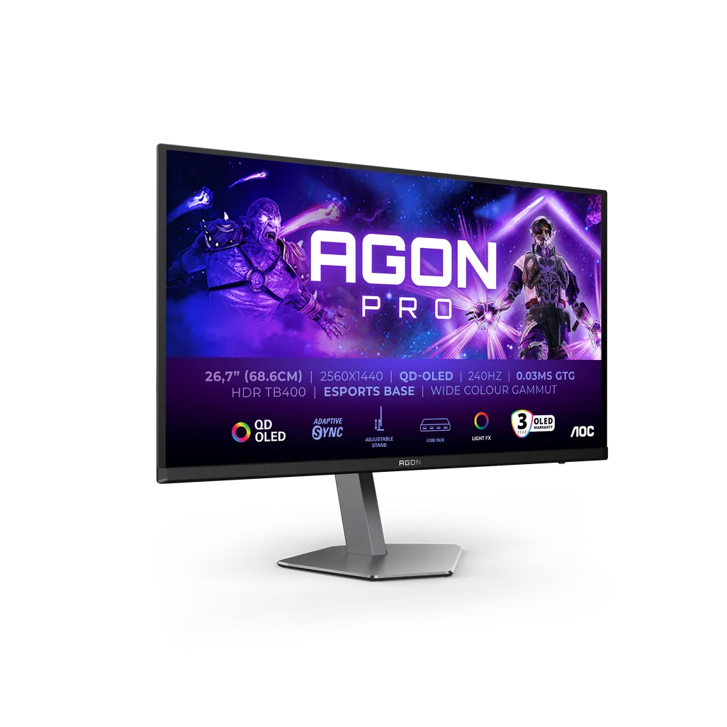 GUNMANSA AOC AG276QZD2 AGON|27 inch OLED QHD 2560x1440 240Hz|0.03ms| 450nits|HDMI DP| Speakers|Ergo Stand|Pivot|Swivel