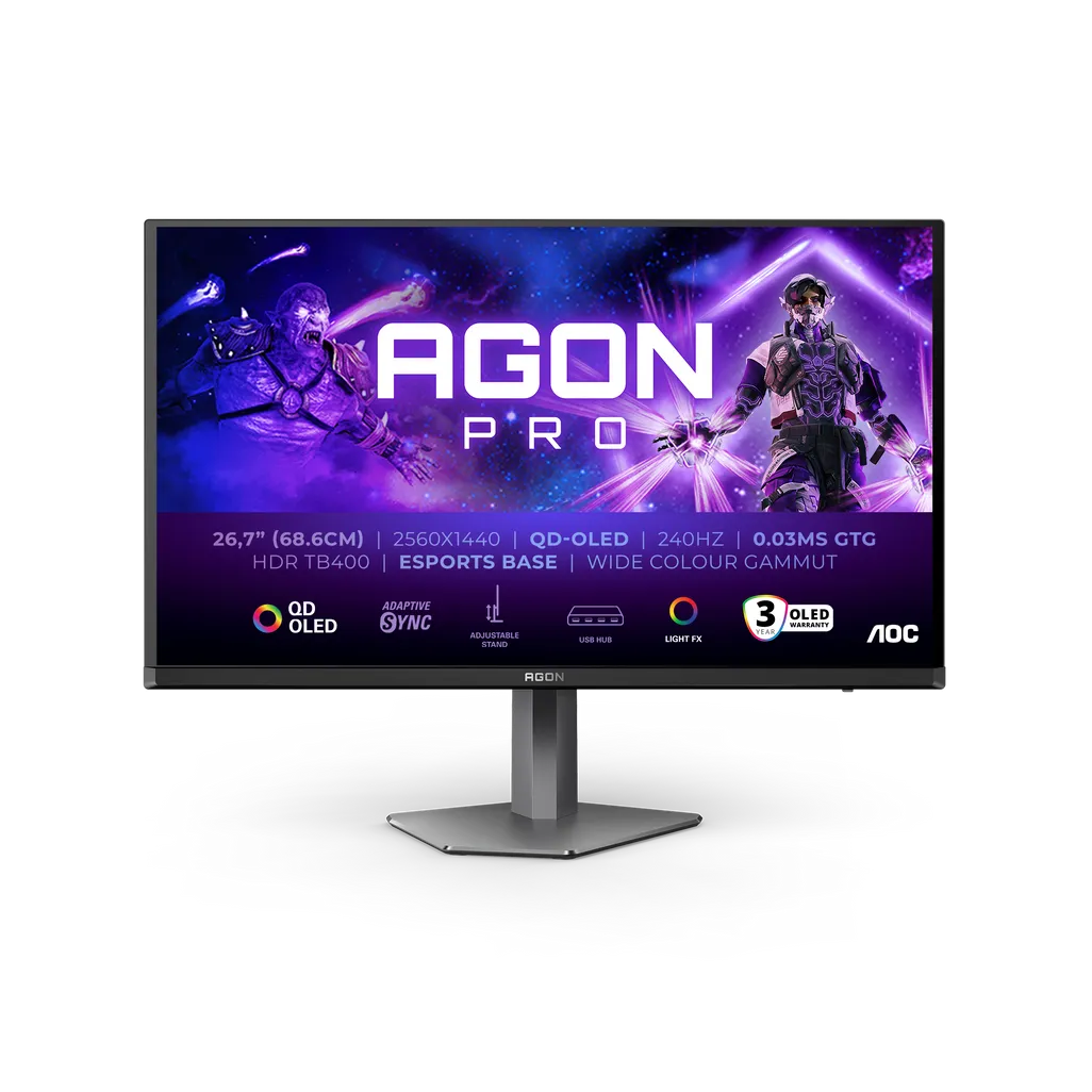 GUNMANSA AOC AG276QZD2 AGON|27 inch OLED QHD 2560x1440 240Hz|0.03ms| 450nits|HDMI DP| Speakers|Ergo Stand|Pivot|Swivel