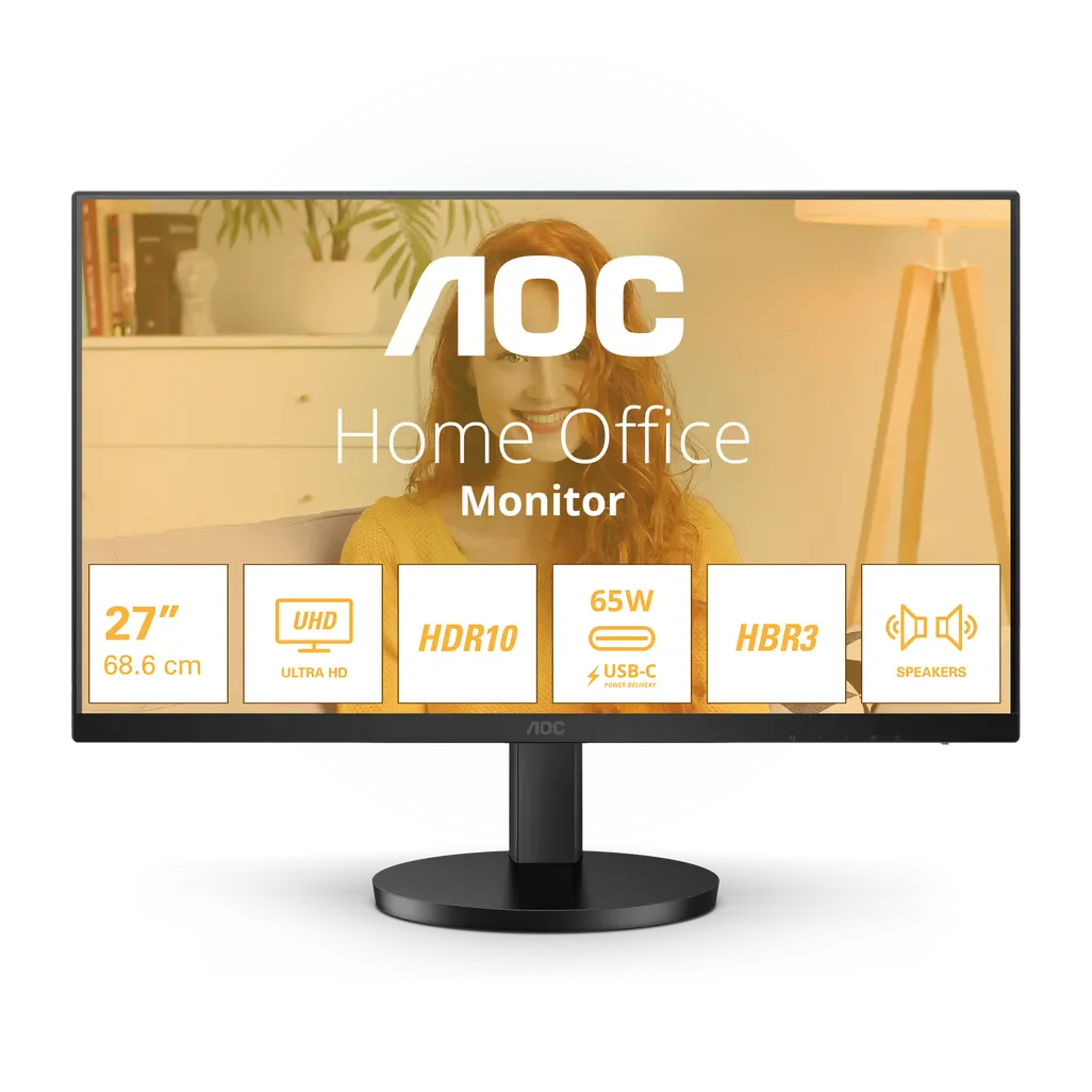 GUNMANSA AOC U27B3CF Monitor 27 inch|IPS 4K UHD 3840x2160 60Hz|USB-C 65w|HDMI DP|300nits|Ergo Stand|Speakers