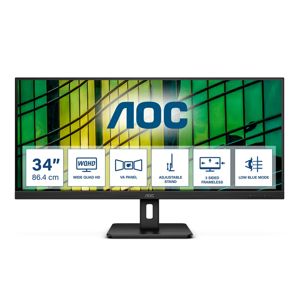 GUNMANSA AOC U34E2M, 86.4 cm (34"), 3440 x 1440 pixels, Wide Quad HD, 4 ms, Black